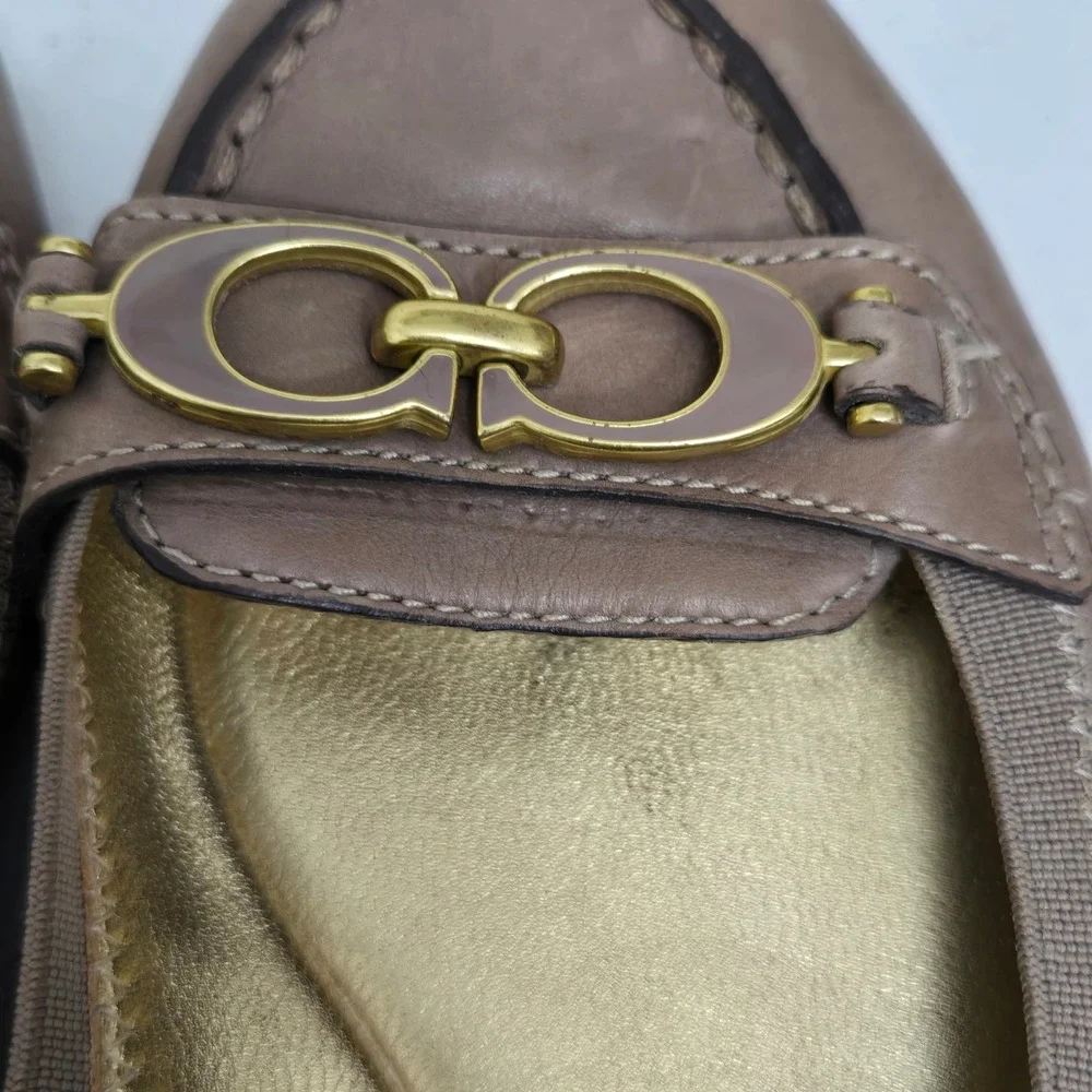 Coach Denise Women Brown Leather Ballet Flats with Gold Accent Buckle Size 7B